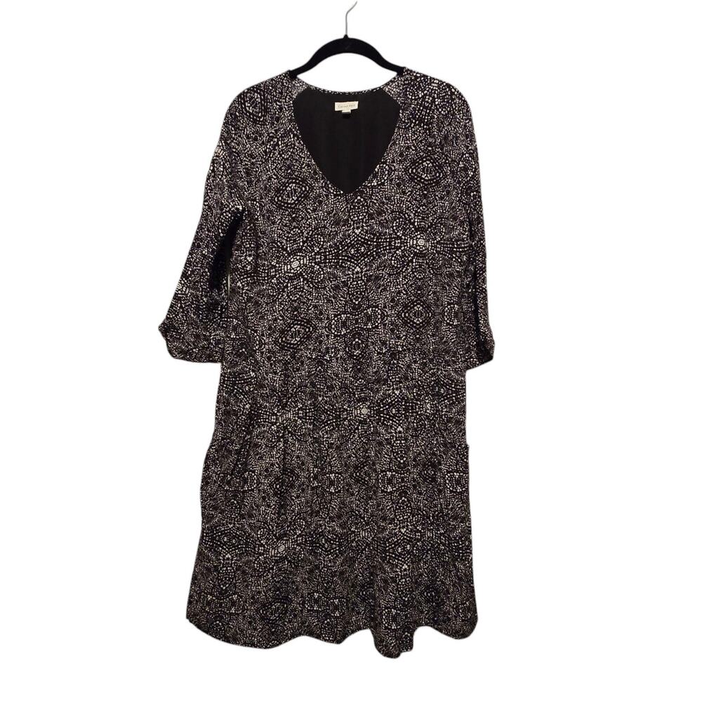 Garnet Hill Womens‎ Abstract Floral Dress Sz 12 Black Pockets Geometric Flowy